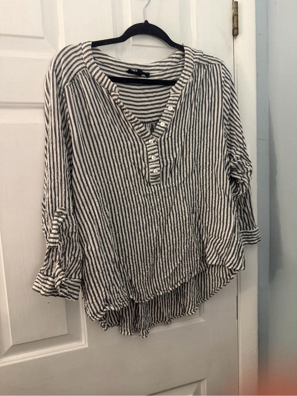 Jane + Delancey Striped Crinkle High Low Blouse Plus Size 2X